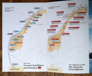 Zwei Karten über die Hurtigruten Strecken in Norwegen