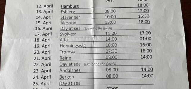 Sommer Fahrplan MS OTTO SVERDRUP Otto Sverdrup Fahrplan April