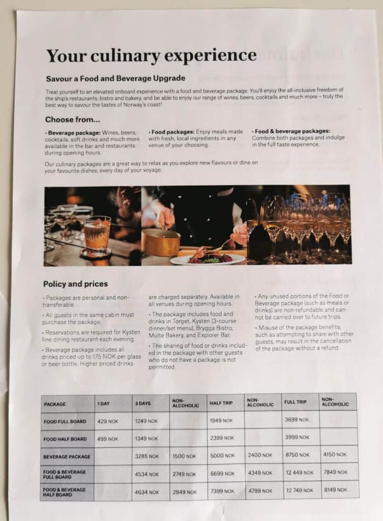 food beverage packages restaurant hurtigruten upgrade coastal