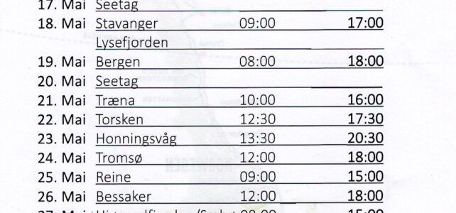 Fahrplan MS Finnmarken Sommer 2025 Fahrplan MS Finnmarken Hurtigruten Sommer 2025