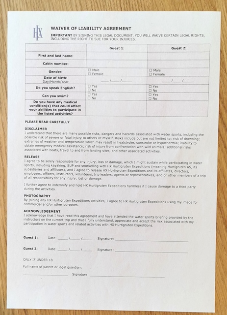 Anmeldeformular Kajaken HX Hurtigruten Expeditions Grönland u.a.